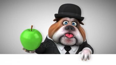 Bulldog eğlenceli çizgi film karakteri ile elma - 3d animasyon 
