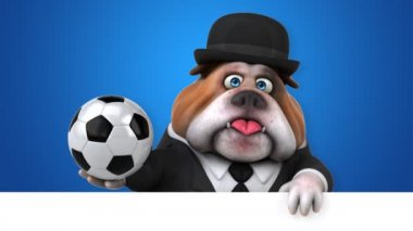 Bulldog komik çizgi film karakteri ile topu - 3d animasyon 