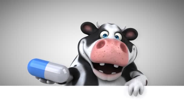 Cow Funny Cartoon Character Pill Animation — Stock Video