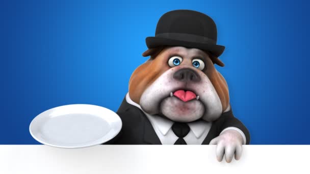 Bulldog Leuke Cartoon Karakter Met Plaat Animatie — Stockvideo