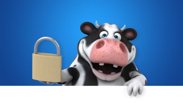 Cow Fun Cartoon Character Padlock Animation — Stock Video