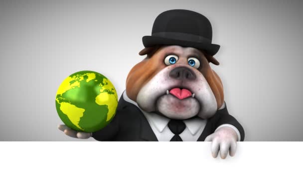 Bulldog Grappige Cartoon Karakter Met Planeet Animatie — Stockvideo