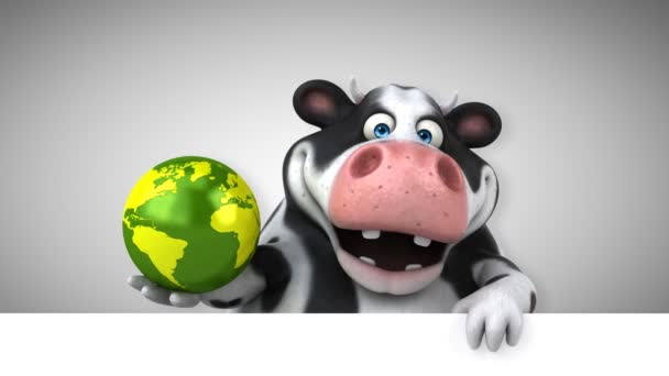 Vaca Divertido Personaje Dibujos Animados Con Planeta Animación — Vídeo de stock