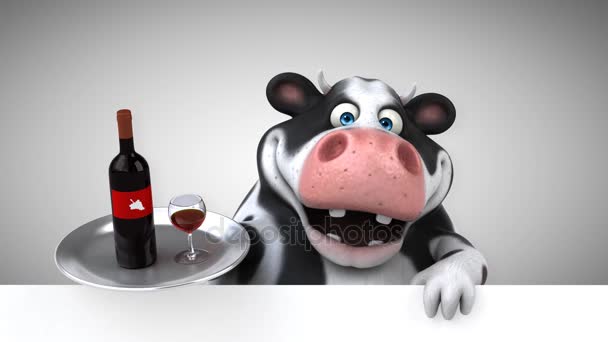 Cow Funny Cartoon Character Wine Animation — Stock Video