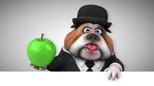 Bulldog Kul Tecknad Karaktär Med Apple Animation — Stockvideo