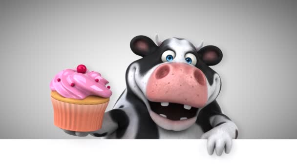 Cow Fun Personagem Desenho Animado Com Cupcake Animação — Vídeo de Stock