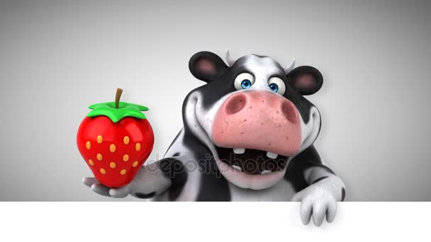Cow Roliga Seriefiguren Med Jordgubb Animation — Stockvideo