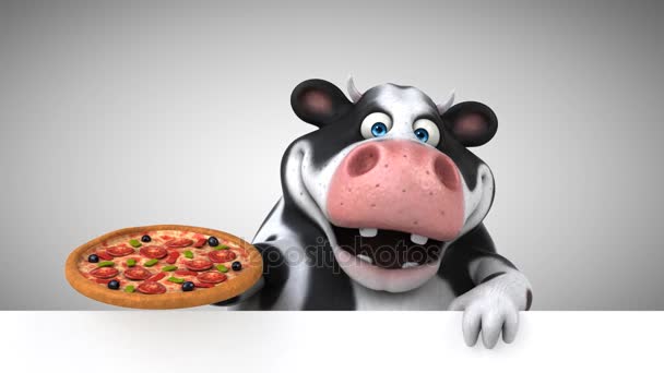 Comicfigur Kuh Mit Pizza Animation — Stockvideo