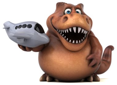 Eğlenceli çizgi film karakteri ile uçak - 3d çizim