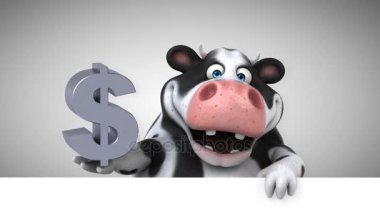 İnek çizgi film karakteri ile dolar - 3d animasyon 