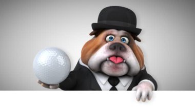 Bulldog eğlenceli çizgi film karakteri ile topu - 3d animasyon 