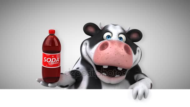 牛有趣的卡通人物与苏打3D — 图库视频影像