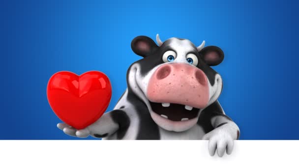 Корова Смішний Мультиплікаційний Персонаж Серцем Анімація — стокове відео