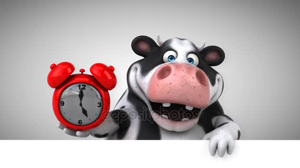 Caricatura Vaca Con Reloj Animación — Vídeo de stock