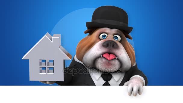 Bulldog Roliga Seriefiguren Med Hus Animation — Stockvideo