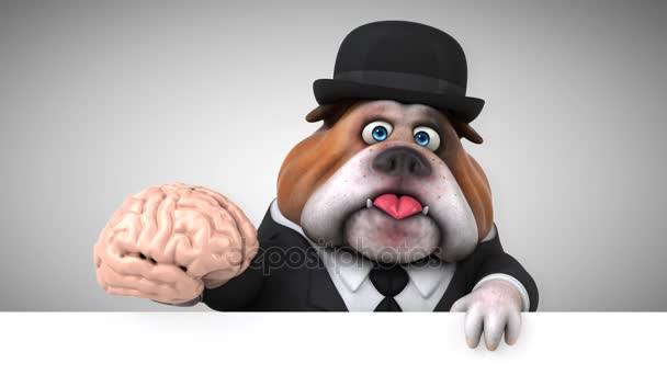 Bulldog Leuk Personage Met Hersenen Animatie — Stockvideo