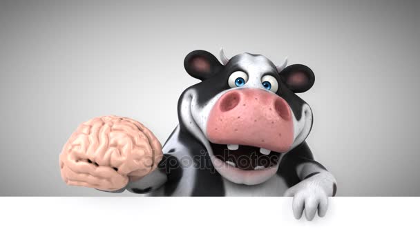 Cow Fun Cartoon Character Brain Animation — Stock Video