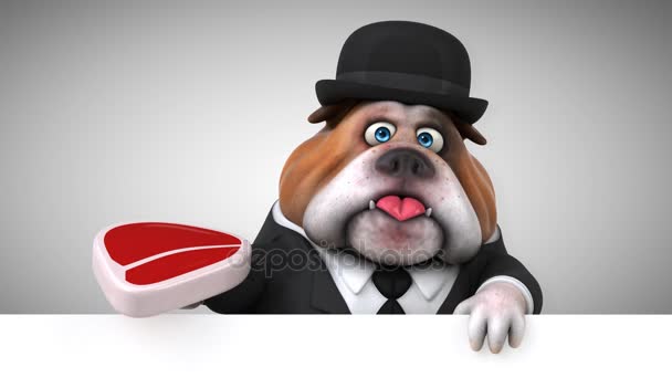 Bulldog Divertido Personaje Dibujos Animados Con Carne Animación — Vídeo de stock