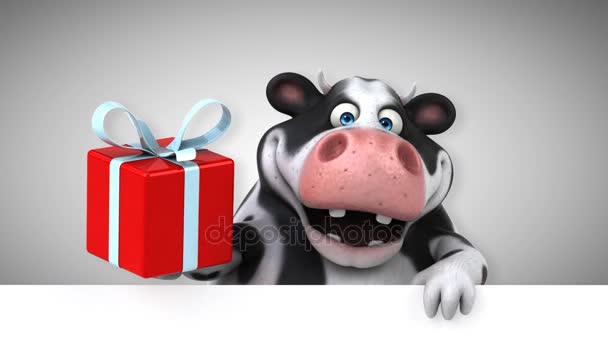 Cow Cartoon Character Gift Animation — Stock Video