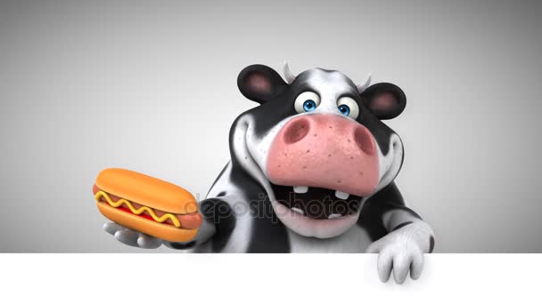 Vache Personnage Dessin Animé Avec Hotdog Animation — Video