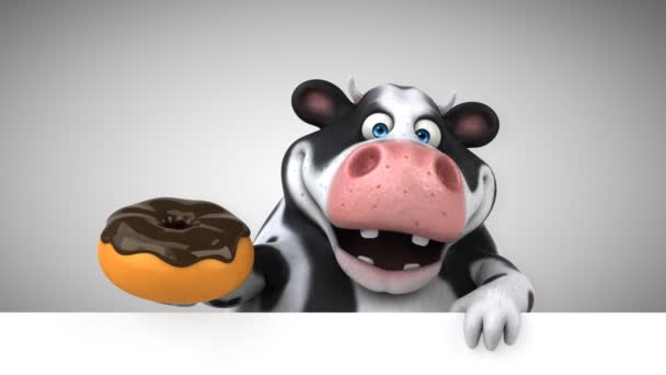 牛のドーナツ アニメーションと楽しい漫画のキャラクター — ストック動画