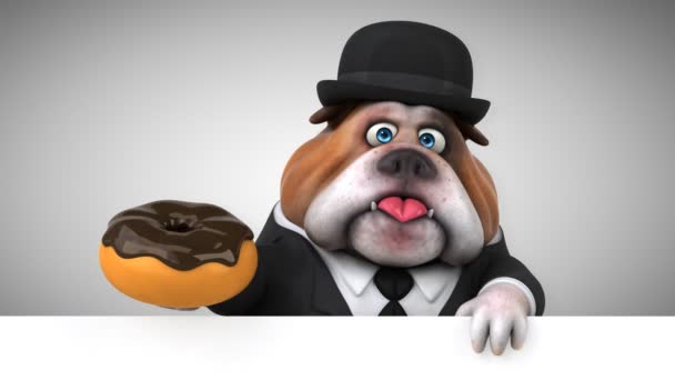 Bulldog Divertimento Personaggio Dei Cartoni Animati Con Ciambella Animazione — Video Stock