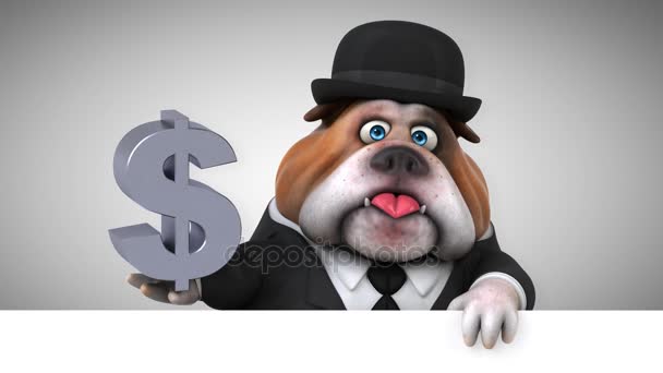 Bulldog Eğlenceli Çizgi Film Karakteri Ile Dolar Animasyon — Stok video