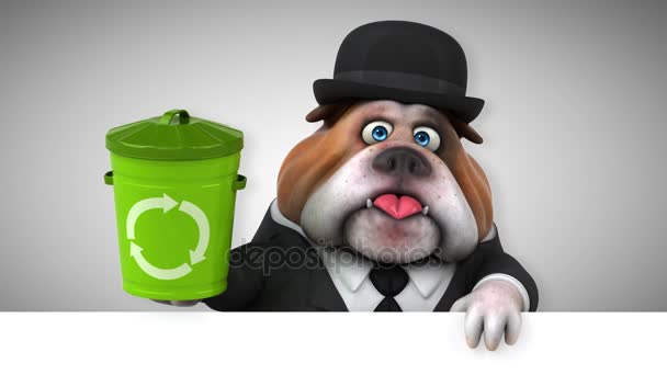 Bulldog Personaje Dibujos Animados Con Bin Animación — Vídeo de stock