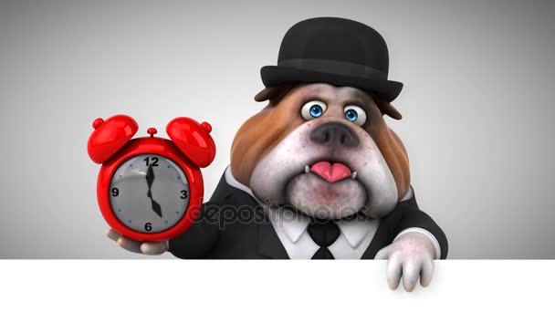 Bulldog Roliga Seriefiguren Med Väckarklocka Animation — Stockvideo
