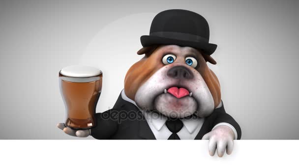 Bulldog Engraçado Personagem Desenho Animado Com Cerveja Animação — Vídeo de Stock