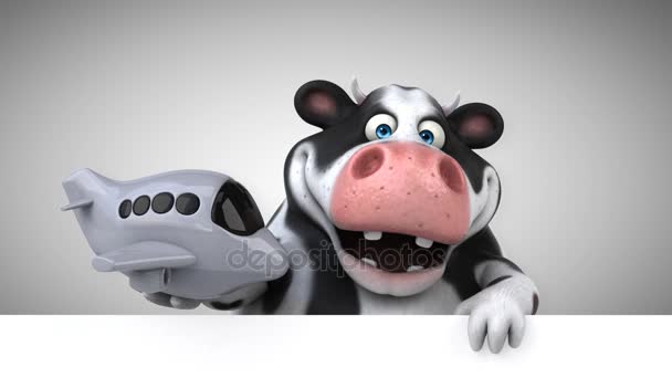 牛有趣的卡通人物与平面3D — 图库视频影像