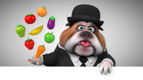 Bulldog Cartoon Character Holding Fruits Vegetables Animation — Stock Video