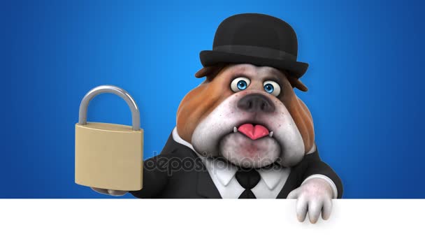 Bulldog Personagem Desenho Animado Divertido Com Cadeado — Vídeo de Stock