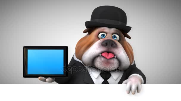 Bulldog Stripfiguur Met Tablet Animatie — Stockvideo