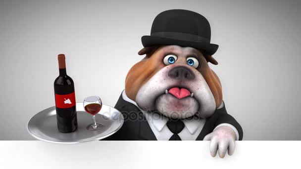 Bulldog Leuk Personage Met Wijn Animatie — Stockvideo