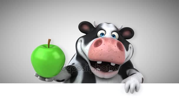 Divertido Personaje Dibujos Animados Vaca Con Manzana Animación — Vídeo de stock