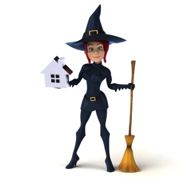 Eğlenceli çizgi film karakteri ile ev - 3d çizim