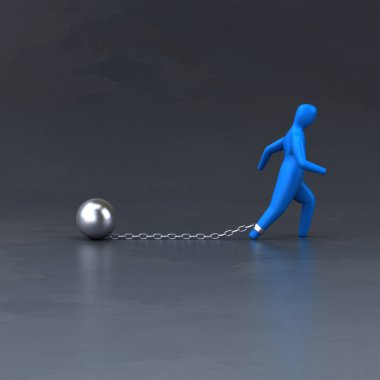 çizgi film karakteri zinciri ve top - 3d resim çekerek