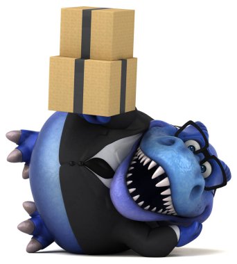 -3d çizim eğlenceli çizgi film karakteri ile kutuları