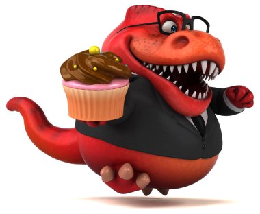 karakter holding cupcake - 3d illüstrasyon karikatür