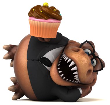 karakter holding cupcake - 3d illüstrasyon karikatür