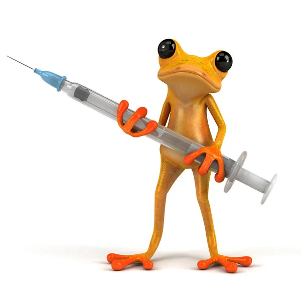 Fun Frog Holding Vaccine Illustration — Stock Photo, Image