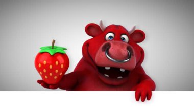 Boğa eğlenceli çizgi film karakteri ile çilek - 3d animasyon 