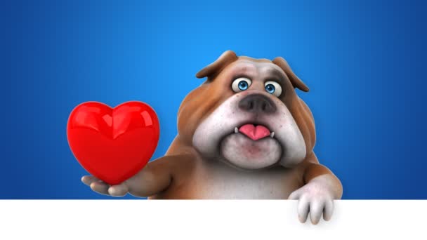 Bulldog Divertido Personaje Dibujos Animados Con Corazón Animación — Vídeos de Stock