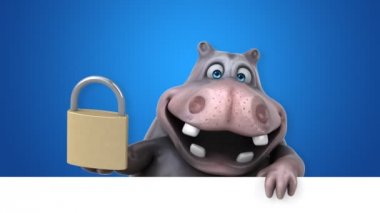 su aygırı çizgi film karakteri holding asma kilit - 3d animasyon 