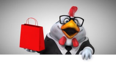 tavuk çizgi film karakteri ile alışveriş çantası - 3d animasyon 