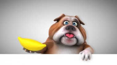 Bulldog eğlenceli çizgi film karakteri muz - 3d animasyon holding 