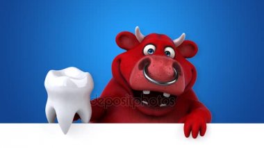 Boğa eğlenceli çizgi film karakteri ile diş - 3d animasyon 