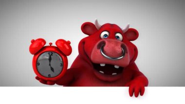 Boğa çizgi film karakteri ile saat - 3d animasyon 