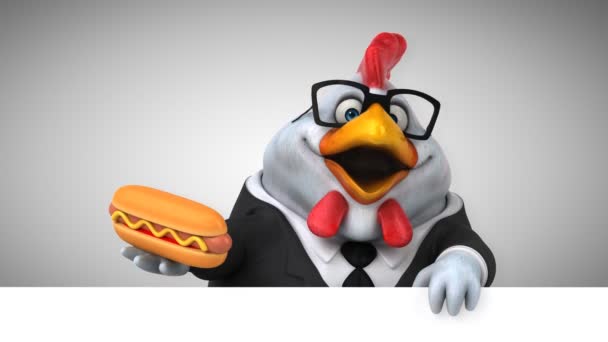 Frango Fun Personagem Desenho Animado Com Hotdog Animação — Vídeo de Stock